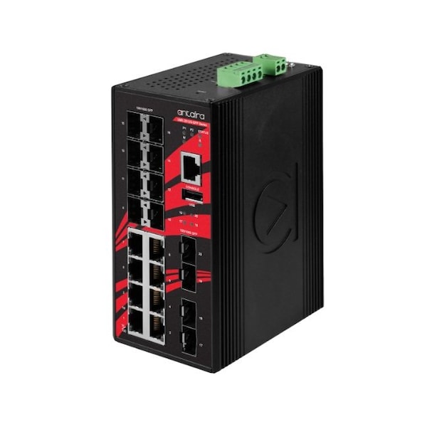 20-Port Industrial Gigabit Light Layer 3 Managed Ethernet Switch, with 8-10/100/1000Tx and 12-100/10